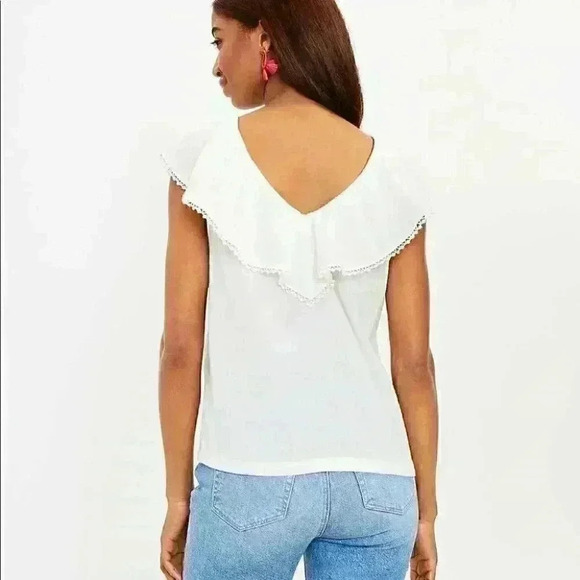 Ann Taylor Loft Ruffle Double V Shell black top blouse Sz xs loose fit - Picture 9 of 9